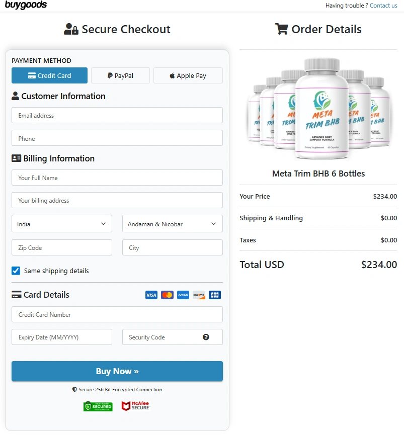 MetaTrim BHB Order Page